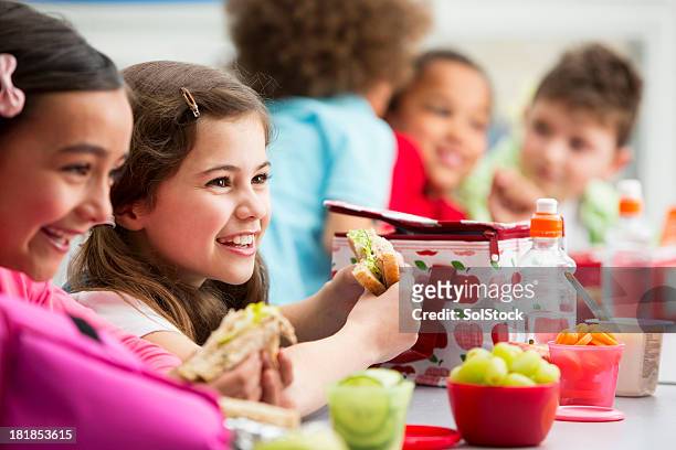healthy lunch at school - boy packlunch stockfoto's en -beelden