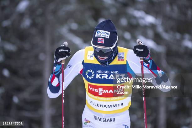 Jarl Magnus Riiber of Team Norway in action, takes 1st place during the FIS Nordic Combined World Cup Men's Gundersen HS140 10km on December 3, 2023...