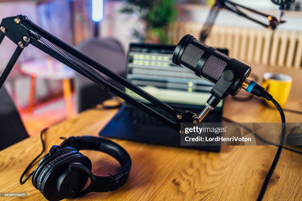 Microphone in podcast studio