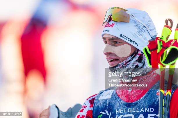 Johannes Lamparter of Austria takes second place during FIS World Cup Nordic Combined Men Individual Gundersen HS138/10km on December 3, 2023 in...