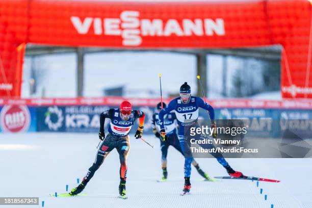 Benjamin Loomis of USA competes, Johannes Rydzek of Germany competes during FIS World Cup Nordic Combined Men Individual Gundersen HS138/10km on...