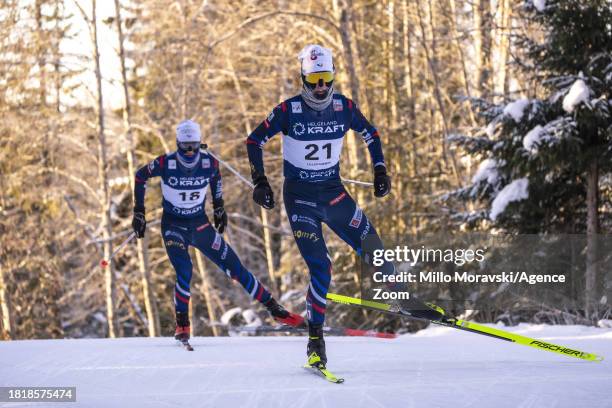 Matteo Baud of Team France in action during the FIS Nordic Combined World Cup Men's Gundersen HS140 10km on December 3, 2023 in Lillehammer, Norway.