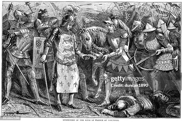 battle of poitiers - hundred years war stock illustrations