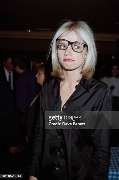 British television presenter Zoe Ball attends the Brit Awards nominations party at the Hard Rock Cafe in London, January 1997.