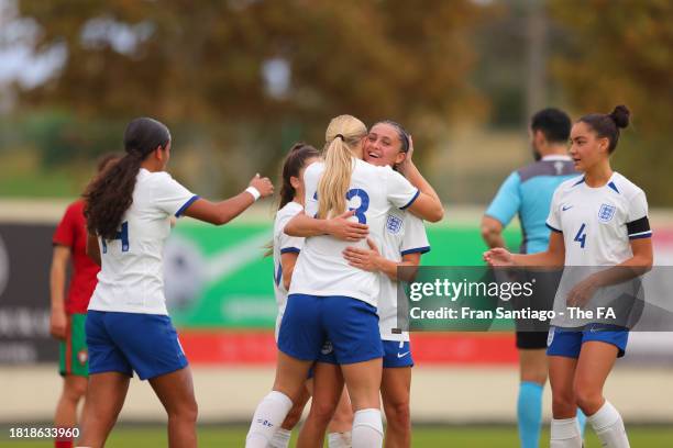 Georgia Mullet of England U19 celebrates after scoring the teams first goal during a match between England U19 and Portugal U19 at Estadio da Nora on...