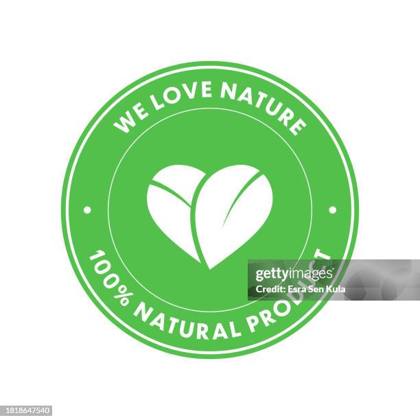 information sign or sticker with natural product concept. this vector label is suitable for use on package design, websites, web banners, stickers, posters and flyers. - freshness seal stock illustrations