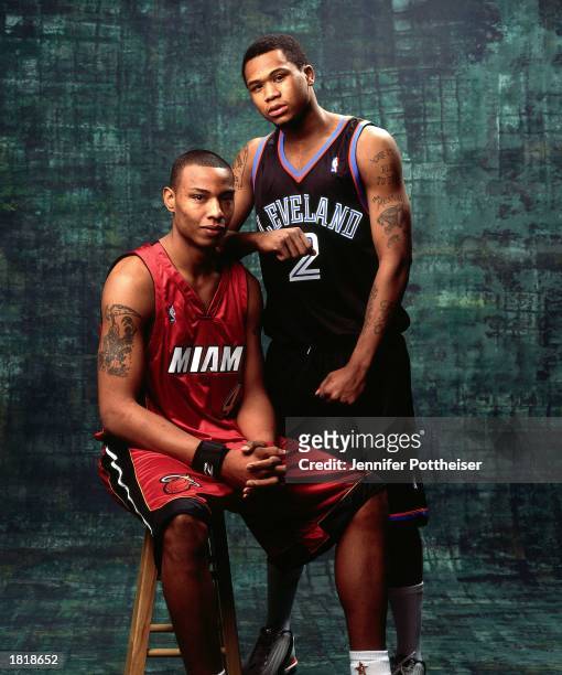 Dajuan Wagner of the Cleveland Cavaliers and Caron Butler of the Miami Heat pose for a portrait prior to the got milk? Rookie Challenge, part of the...