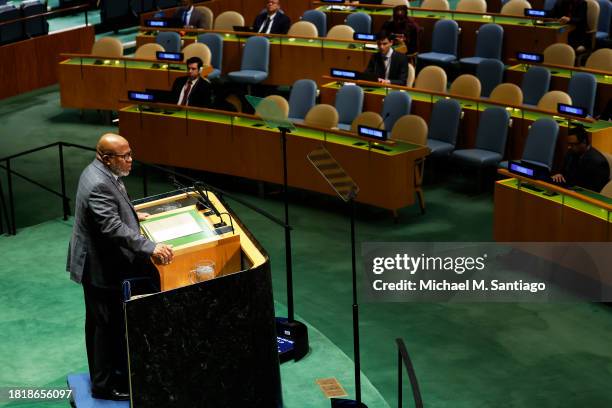President of the 78th session of the U.N. General Assembly Dennis Francis of Trinidad and Tobago speaks during the General Assembly 39th plenary...