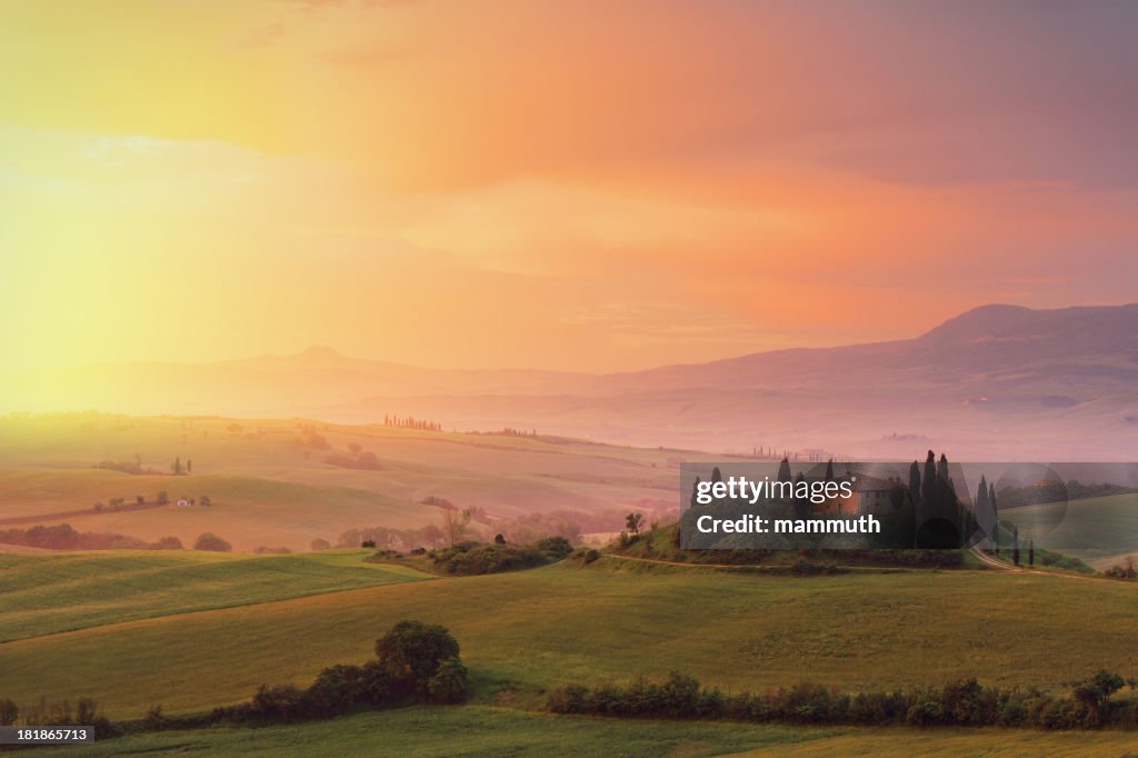 Farm in Tuscany at dawn