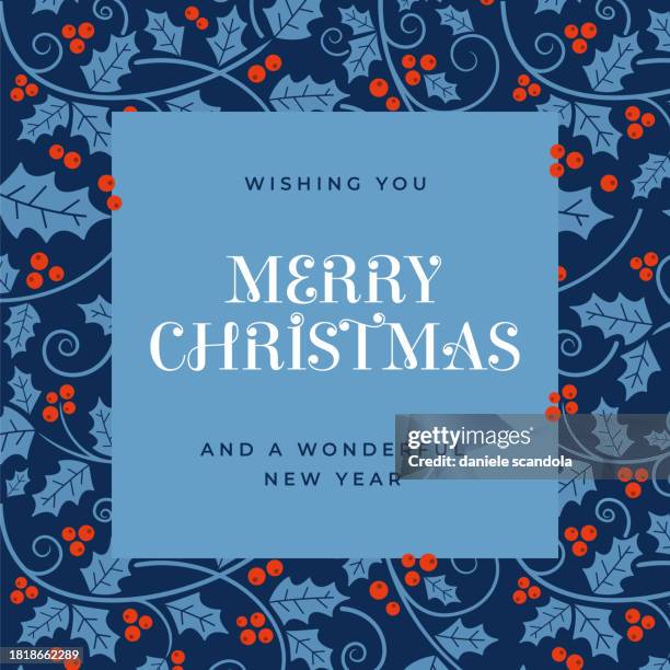 christmas card with stylized mistletoe and other branches and leaves. - picture frame wrapped stock illustrations