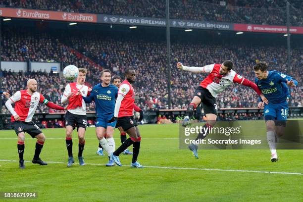 Olivier Boscagli of PSV scores the second goal to make it 0-2 during the Dutch Eredivisie match between Feyenoord v PSV at the Stadium Feijenoord on...