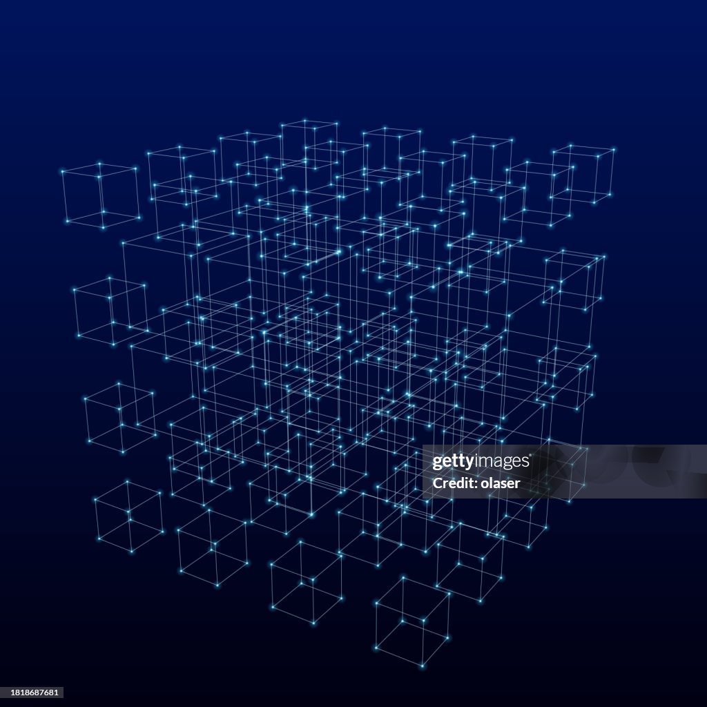 3d Wireframe Cubes Forming A Complex Structure High-Res Vector Graphic ...