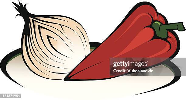 onion and pepper. - red paprika stock illustrations