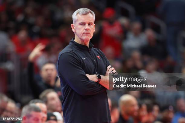 Head coach Billy Donovan of the Chicago Bulls reacts against the Brooklyn Nets in the second half of the NBA In-Season Tournament at the United...