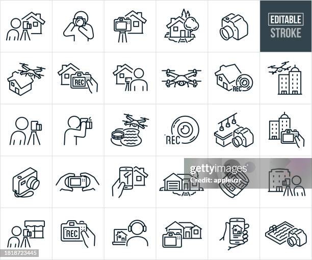 real estate photography thin line icons - editable stroke - photographer icon stock illustrations