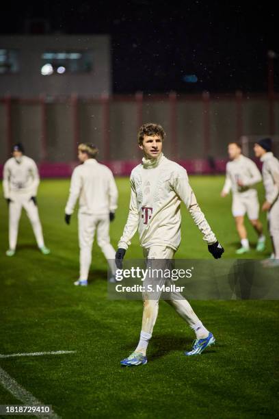 Thomas Mueller of FC Bayern Muenchen during practice at the training ground at Saebener Strasse on November 28, 2023 in Munich, Germany.