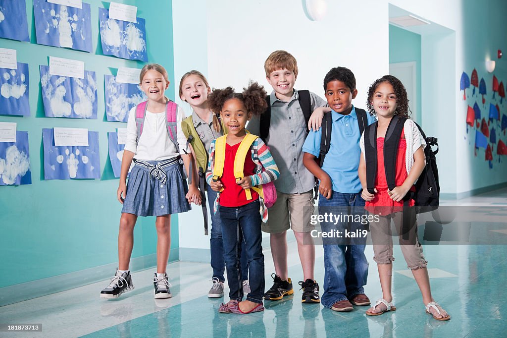 Children in school hallway