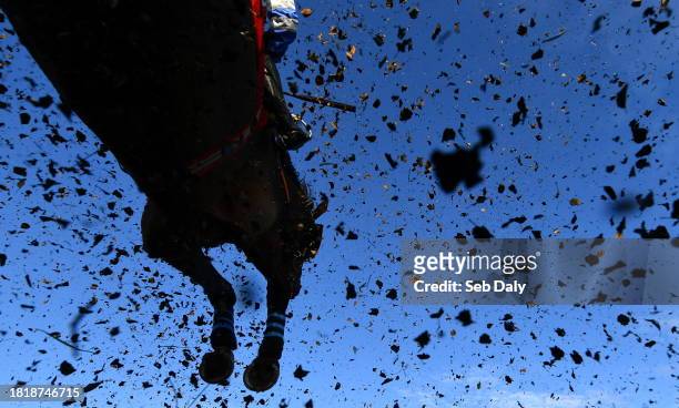 Meath , Ireland - 3 December 2023; Screaming Colours, with Patrick Michael O'Brien up, jumps the last during the first circuit of the Bar One Racing...