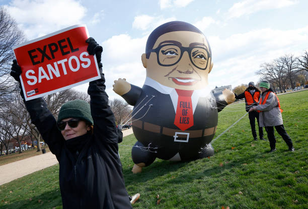 DC: Ahead Of George Santos' Expulsion Vote, MoveOn Debuts A 15 Foot Tall Inflatable Of The Congressman On Capitol Hill