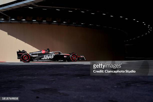 Oliver Bearman of Great Britain and Haas F1 Team drives on track during Formula 1 testing at Yas Marina Circuit on November 28, 2023 in Abu Dhabi,...