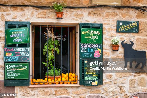 the wall of a spanish tapas restaurant - sangria stock pictures, royalty-free photos & images