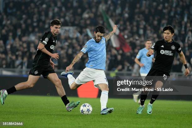 Luis Alberto of SS Lazio kicks the ball during the UEFA Champions League match between SS Lazio and Celtic FC at Stadio Olimpico on November 28, 2023...