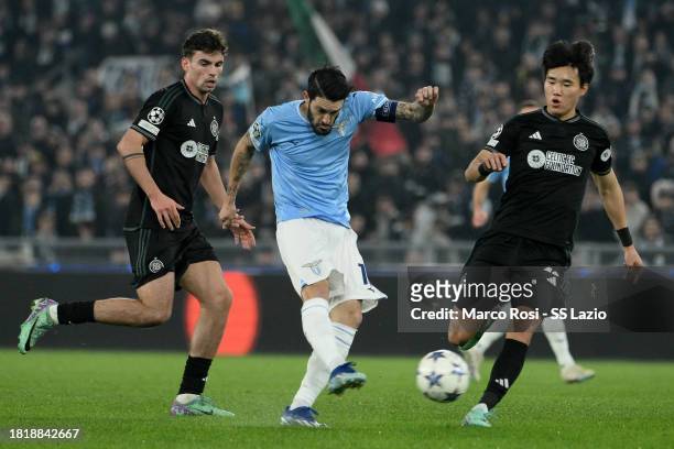 Luis Alberto of SS Lazio kicks the ball during the UEFA Champions League match between SS Lazio and Celtic FC at Stadio Olimpico on November 28, 2023...