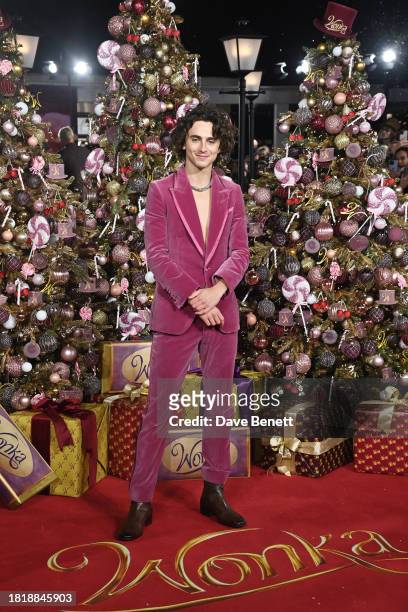Timothee Chalamet attends the World Premiere of "Wonka" at The Royal Festival Hall on November 28, 2023 in London, England.