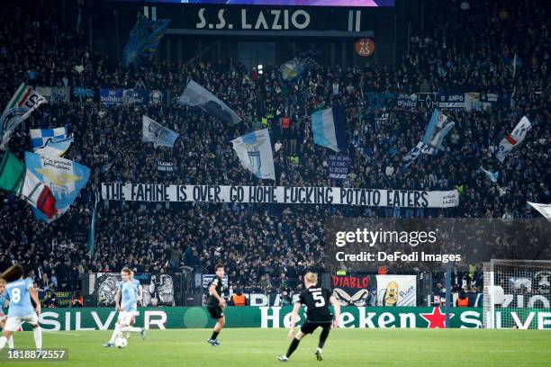 A banner of SS Lazio fans during the UEFA Champions League match between SS Lazio and Celtic FC at Stadio Olimpico on November 28, 2023 in Rome,...