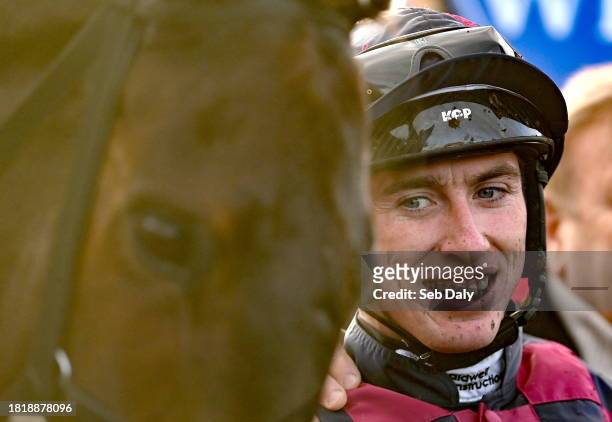 Meath , Ireland - 3 December 2023; Jockey Jack Kennedy and Farren Glory after winning the Bar One Racing Royal Bond Novice Hurdle during day two of...
