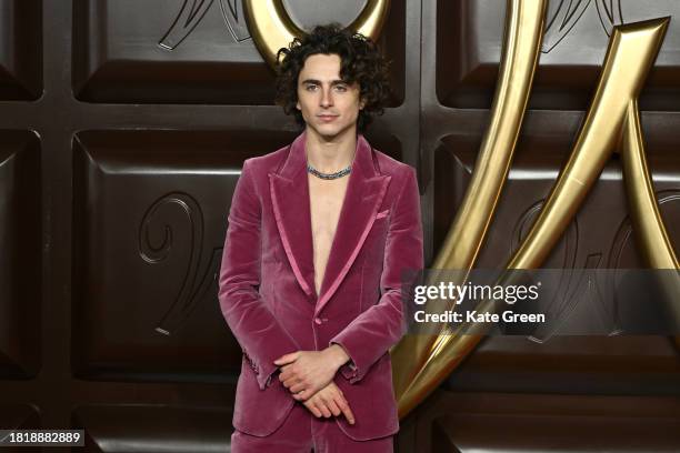 Timothée Chalamet attends the "Wonka" World Premiere at The Royal Festival Hall on November 28, 2023 in London, England.