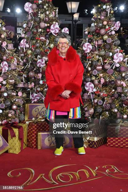 Prue Leith attends the World Premiere of "Wonka" at The Royal Festival Hall on November 28, 2023 in London, England.
