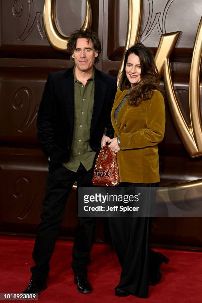 Stephen Mangan and Louise Delamere attend the Warner Bros. Pictures World Premiere of "Wonka" at The Royal Festival Hall on November 28, 2023 in...