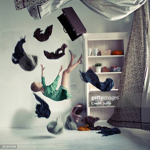 old suitcase - levitation stock pictures, royalty-free photos & images