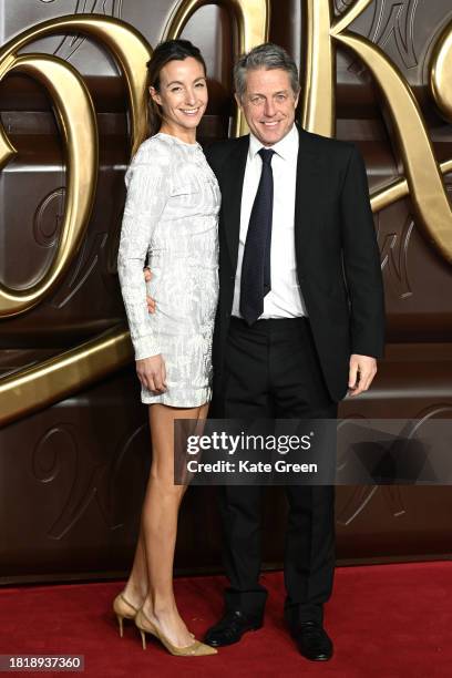 Anna Elisabet Ebersteinand Hugh Grant attend the "Wonka" World Premiere at The Royal Festival Hall on November 28, 2023 in London, England.