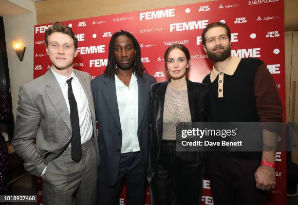 George MacKay, Nathan Stewart-Jarrett, Heida Reed and Sam Ritzenberg attend the Gala Screening of "Femme" at the Rio Dalston on November 28, 2023 in...