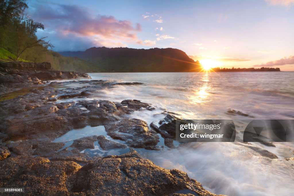 Pôr do sol em north shore, Havai de kauai