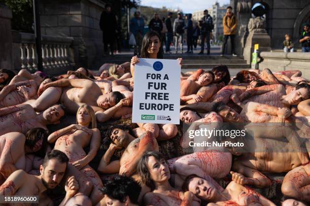 Naked activists take part in a protest against fur trade, called by international non profit animal rights organisation AnimaNaturalis, in Barcelona,...