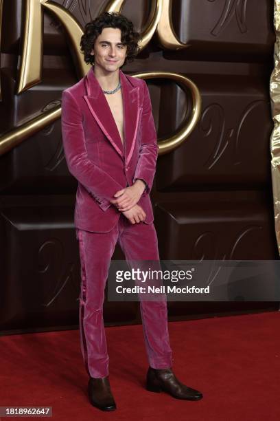 Timothee Chalamet attends the "Wonka" World Premiere at The Royal Festival Hall on November 28, 2023 in London, England.