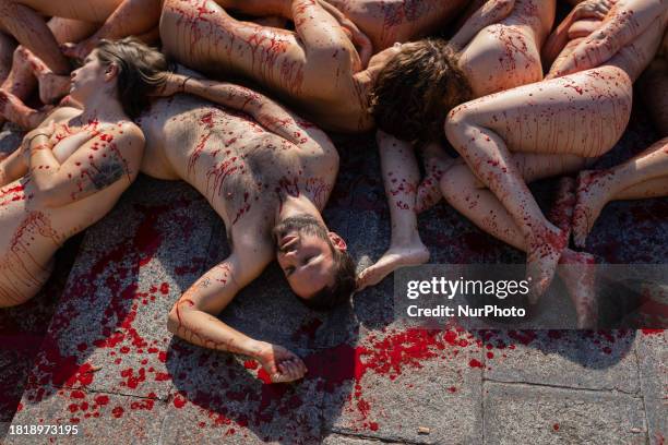 Naked activists take part in a protest against fur trade, called by international non profit animal rights organisation AnimaNaturalis, in Barcelona,...