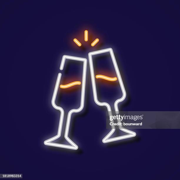champagne glasses neon icon - empty bar night stock illustrations
