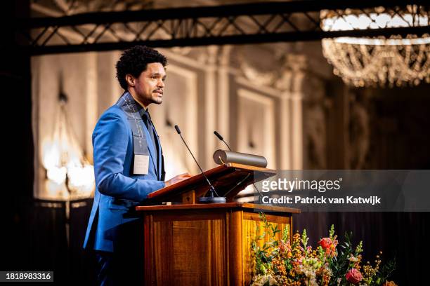 Comedian Trevor Noah gives a speech after he received the Erasmus Prize presented by King Willem-Alexander of The Netherlands at the Royal Palace...
