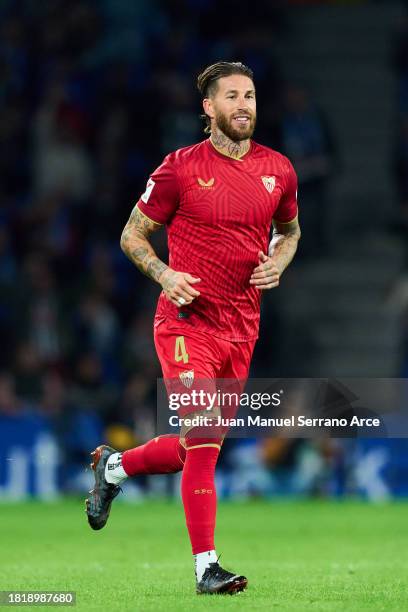 Sergio Ramos of Sevilla FC in action during the LaLiga EA Sports match between Real Sociedad and Sevilla FC at Reale Arena on November 26, 2023 in...