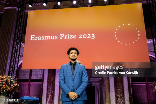 Comedian Trevor Noah receives the Erasmus Prize at the Royal Palace Amsterdam on November 28, 2023 in Amsterdam, Netherlands.