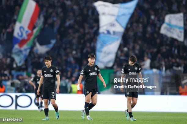 Hyeongyu Oh of Celtic FC looks dejected during the UEFA Champions League match between SS Lazio and Celtic FC at Stadio Olimpico on November 28, 2023...