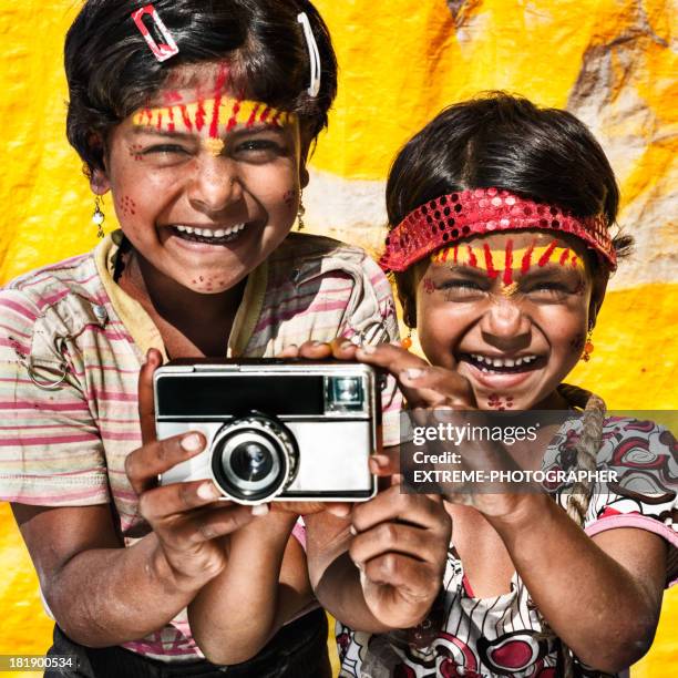 indian girls with camera - children camera stock pictures, royalty-free photos & images