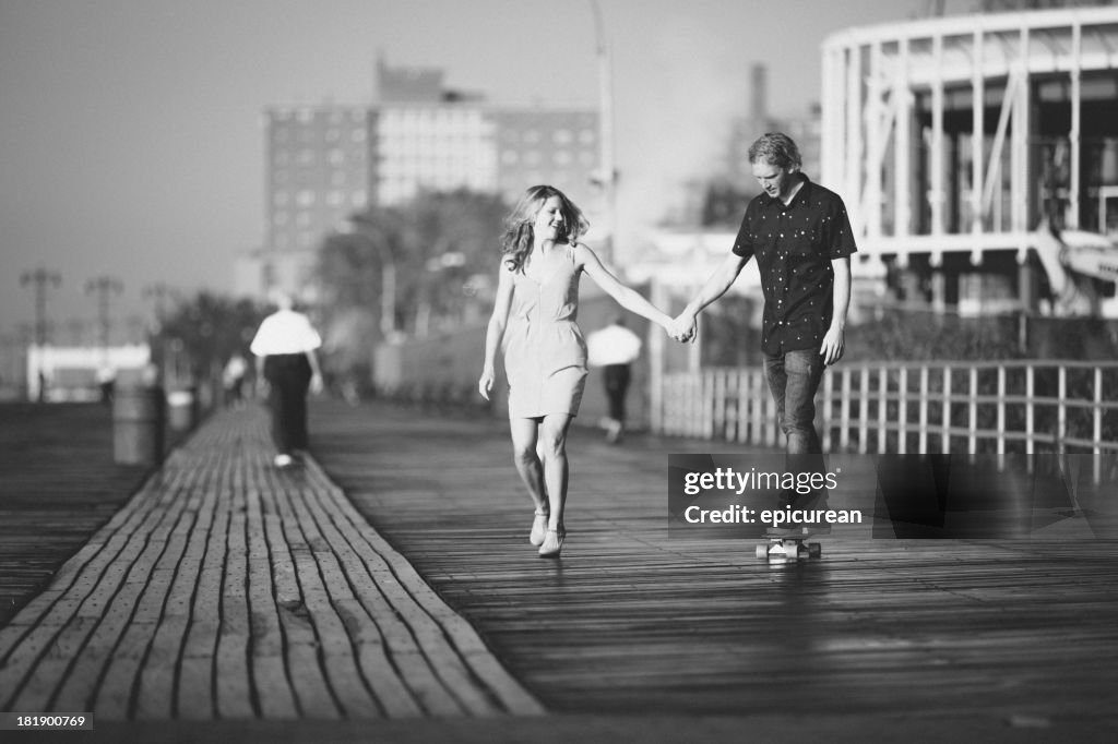 Retro hipster couple in love, Brooklyn New York