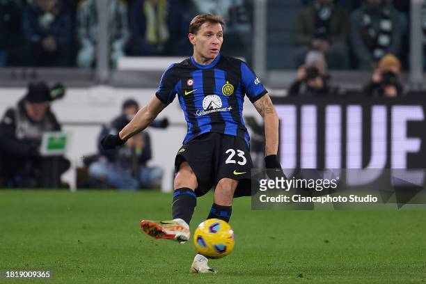 Nicolo Barella of FC Internazionale in action during the Serie A TIM match between Juventus and FC Internazionale at Juventus Stadium on November 26,...