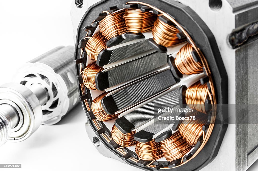 Permanent magnet motor disassembled close-up