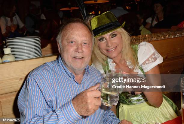 Joseph Vilsmaier and his girlfriend Birgit Muth attend the 'Radio Gong Wiesn' as part of the Oktoberfest beer festival at Weinzelt at Theresienwiese...